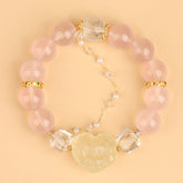 Natural Mozambique Starlight Pink Crystal Heart Nine-Tailed Fox Bracelet - Love & Harmony